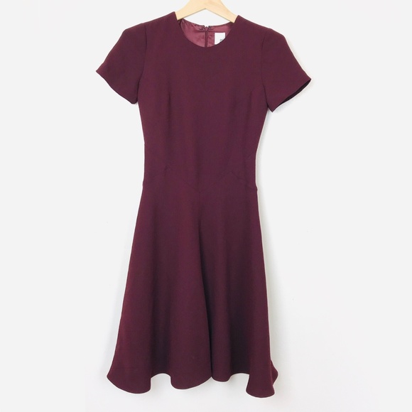 Iris & Ink Burgandy Crew Short Sleeve A-Line Dress - Picture 2 of 8